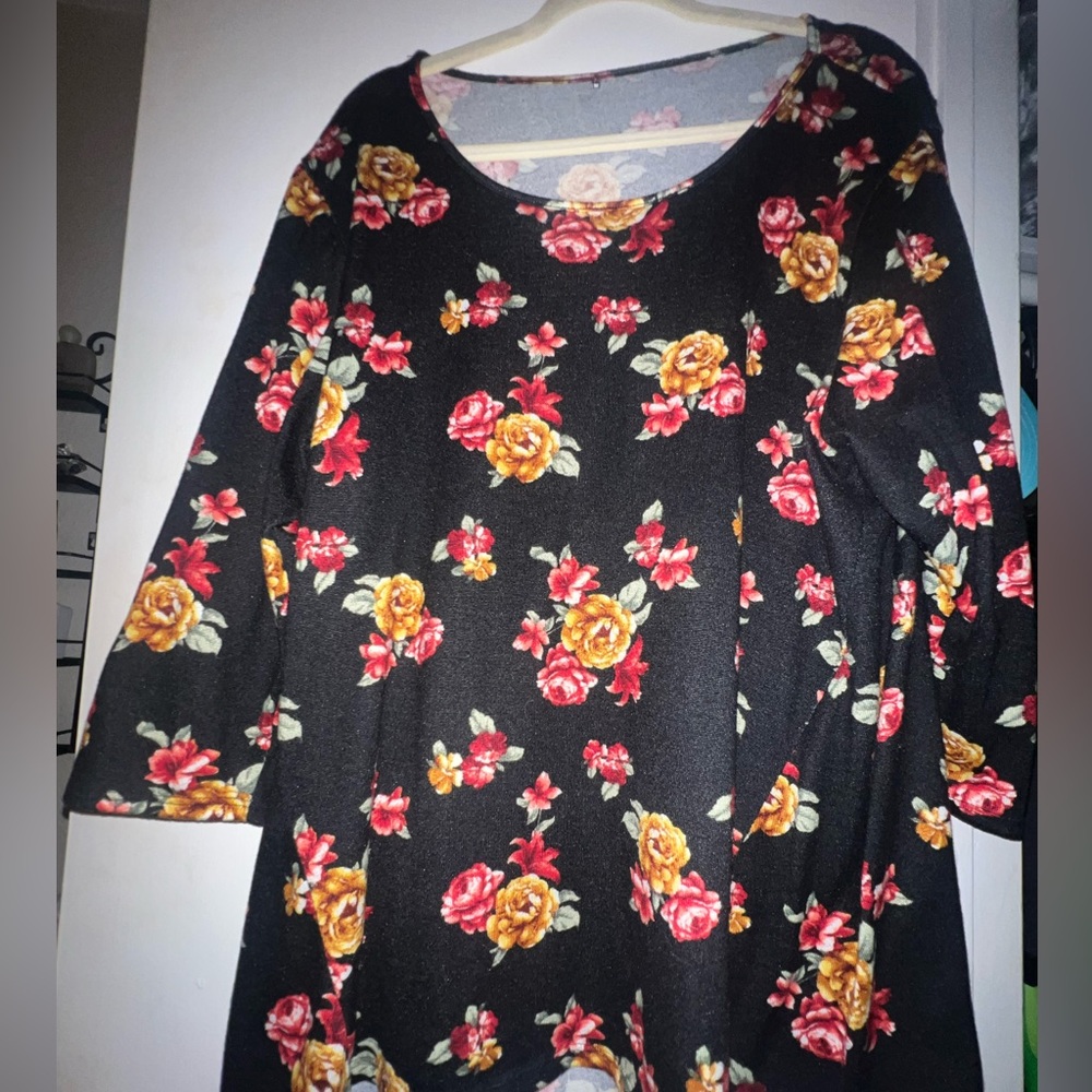 Long sleeve black and floral shirt